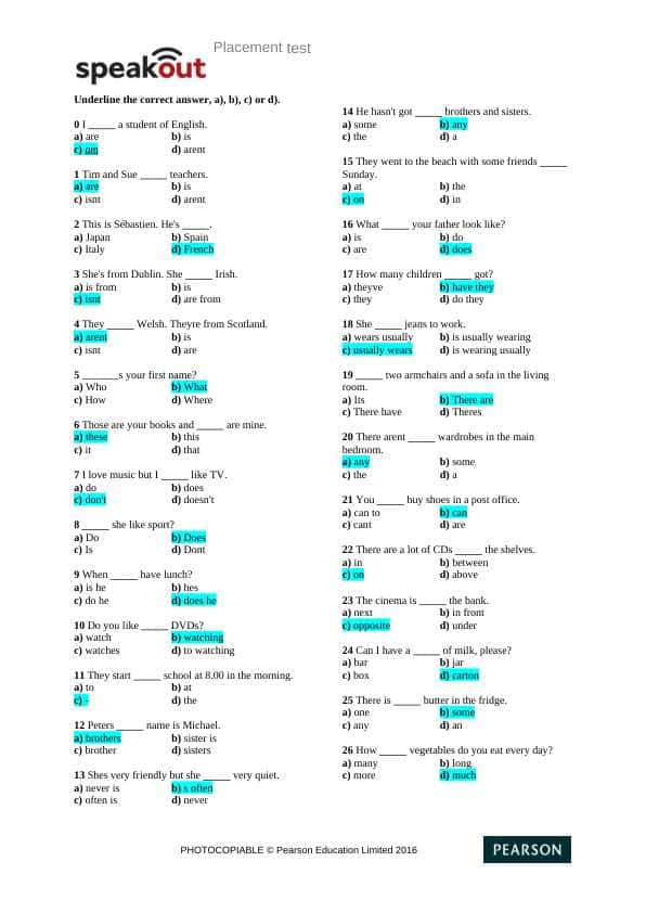 speakout english placement-test
