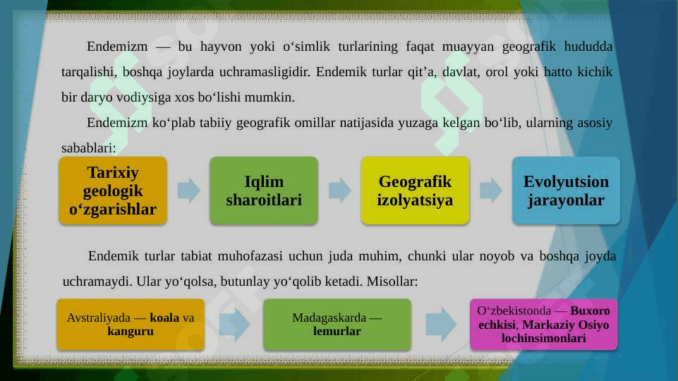 Endemizm, progressiv (noendemik) va relikt (paleoendemik) endemiklar 3