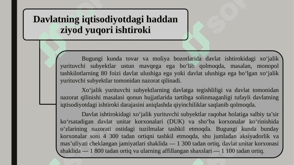 Raqobat muhitini yanada rivojlantirish va iqtisodiyotdagi davlat ishtirokini qisqartirish 8