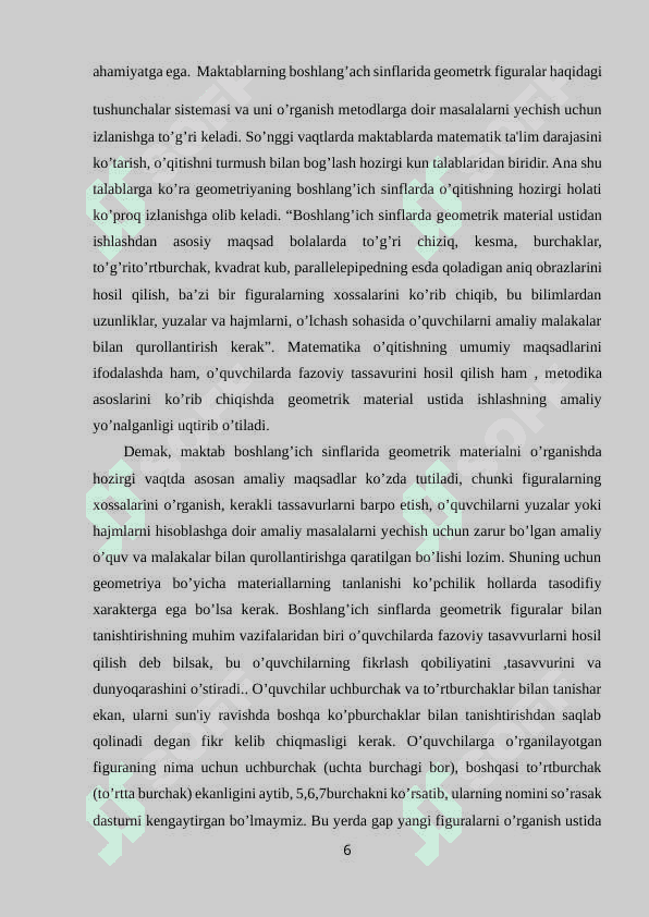 BOSHLANG‘ICH SINFLARDA FAZOVIY SHAKLLARNI  O‘RGATISH METODIKASI 5