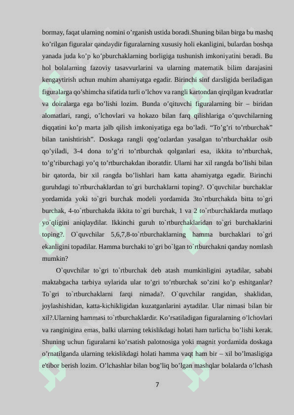 BOSHLANG‘ICH SINFLARDA FAZOVIY SHAKLLARNI  O‘RGATISH METODIKASI 6