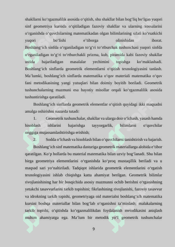BOSHLANG‘ICH SINFLARDA FAZOVIY SHAKLLARNI  O‘RGATISH METODIKASI 8