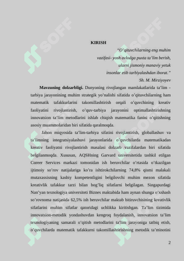 BOSHLANG'ICH SINFLARDA MATEMATIKA FANINI ILG'OR XALQARO TAJRIBALAR ASOSIDA O'QITISH 2