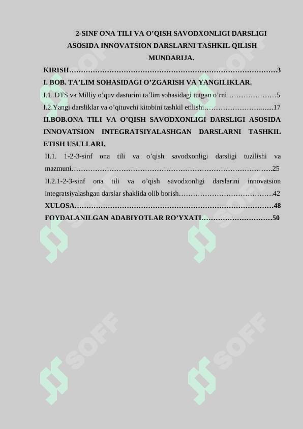 2-SINF ONA TILI VA O’QISH SAVODXONLIGI DARSLIGI ASOSIDA INNOVATSION DARSLARNI TASHKIL QILISH 2