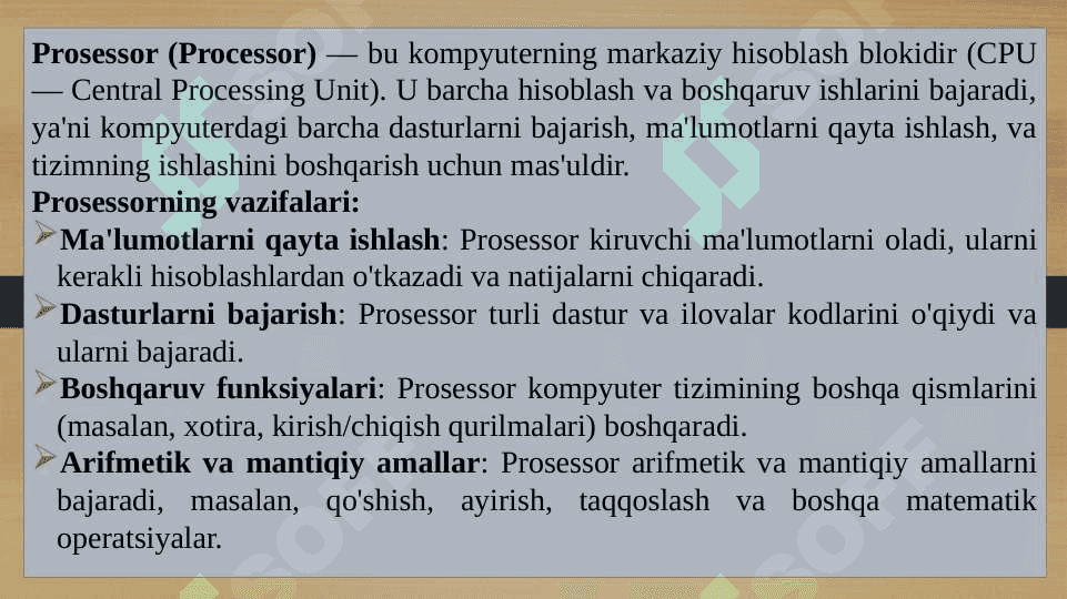 Prosessorlar, turlari va xususiyatlari 2