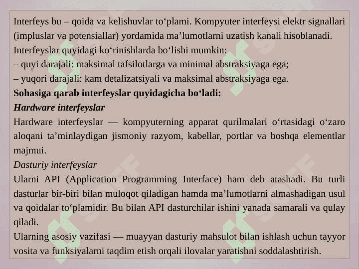 Tizim interfeyslari va shinalarni tashkil etilishi 4