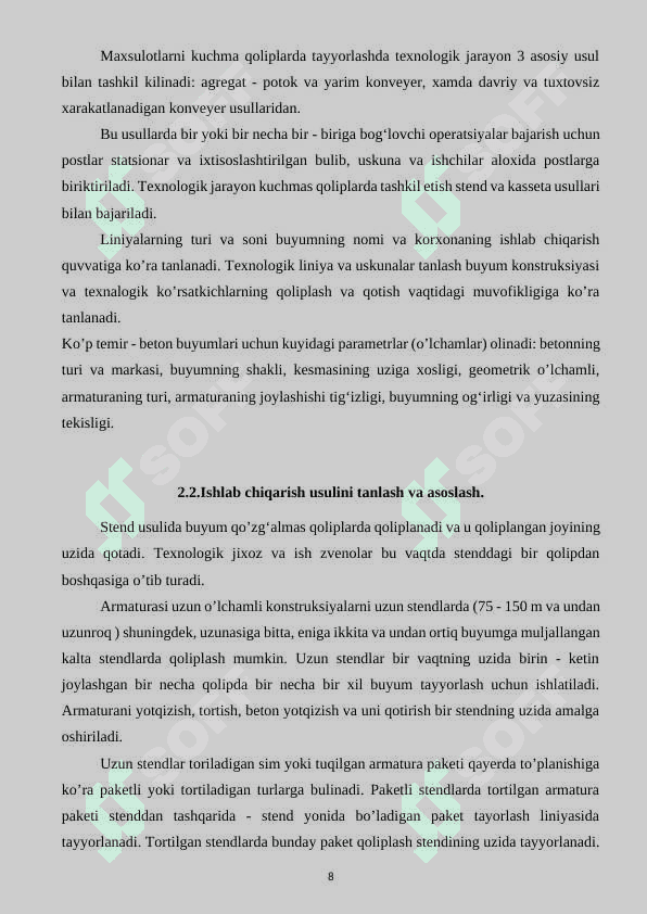 stend usulida sanoat binolari uchun orayopma plitalari ishlab chiqarish korxonasini loyihalash. 8