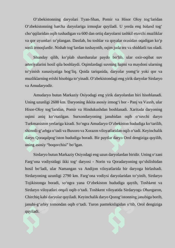 OʻZBEKISTON HUDUDIDAGI DARYOLAR. 2