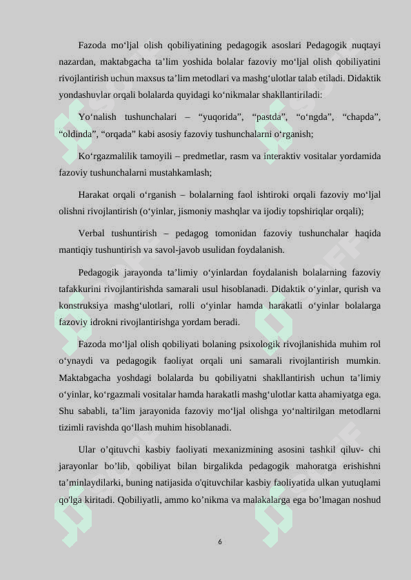 BOLALARDA FAZODA MO'LJAL OLISHNI RIVOJLANTIRISH UCHUN TA'LIMIY O'YINLARDAN FOYDALANISH 6