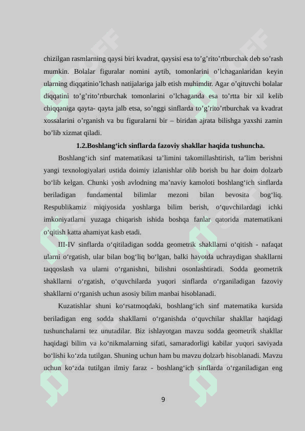 BOSHLANG‘ICH SINFLARDA FAZOVIY SHAKLLARNI  O‘RGATISH METODIKASI 8