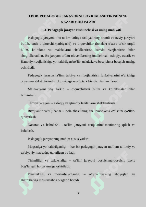 MAKTABGACHA TA'LIM PEDAGOGIK JARAYONNI LOYIXALASHTIRISHDA TEXNOLOGIYALAR VA LOYIHALASHTIRISHNING NAZARIY ASOSLARI. 5