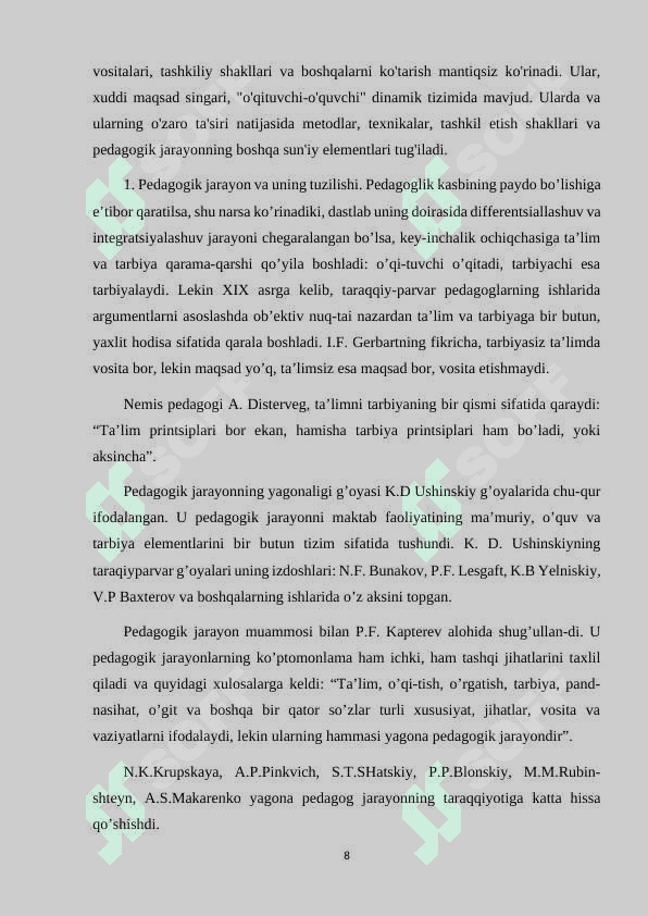 MAKTABGACHA TA'LIM PEDAGOGIK JARAYONNI LOYIXALASHTIRISHDA TEXNOLOGIYALAR VA LOYIHALASHTIRISHNING NAZARIY ASOSLARI. 8