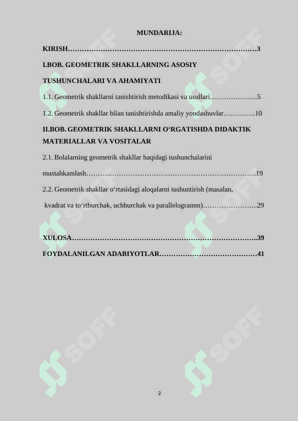 TAYYORLOV GURUHLARIDA GEOMETRIK SHAKLLAR BILAN TANISHTIRISH MASHG'ULOTLARINI O'TKAZISH METODIKASI. 2