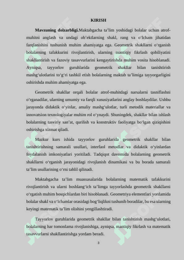 TAYYORLOV GURUHLARIDA GEOMETRIK SHAKLLAR BILAN TANISHTIRISH MASHG'ULOTLARINI O'TKAZISH METODIKASI. 3
