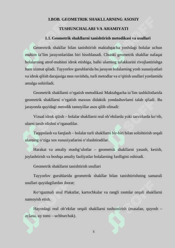 TAYYORLOV GURUHLARIDA GEOMETRIK SHAKLLAR BILAN TANISHTIRISH MASHG'ULOTLARINI O'TKAZISH METODIKASI. 5