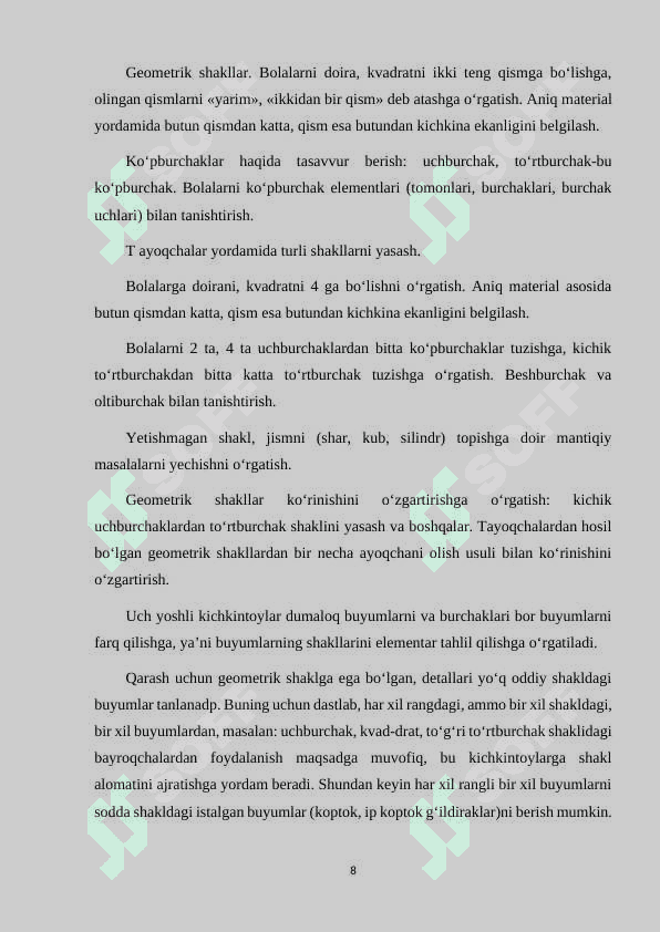 TAYYORLOV GURUHLARIDA GEOMETRIK SHAKLLAR BILAN TANISHTIRISH MASHG'ULOTLARINI O'TKAZISH METODIKASI. 8