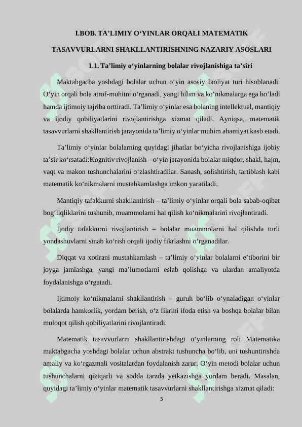 MAKTABGACHA YOSHDAGI BOLALARNI TA'LIMIY O'YINLAR ORQALI MATEMATIK TASAVVURLARINI SHAKLLANTIRISH 5