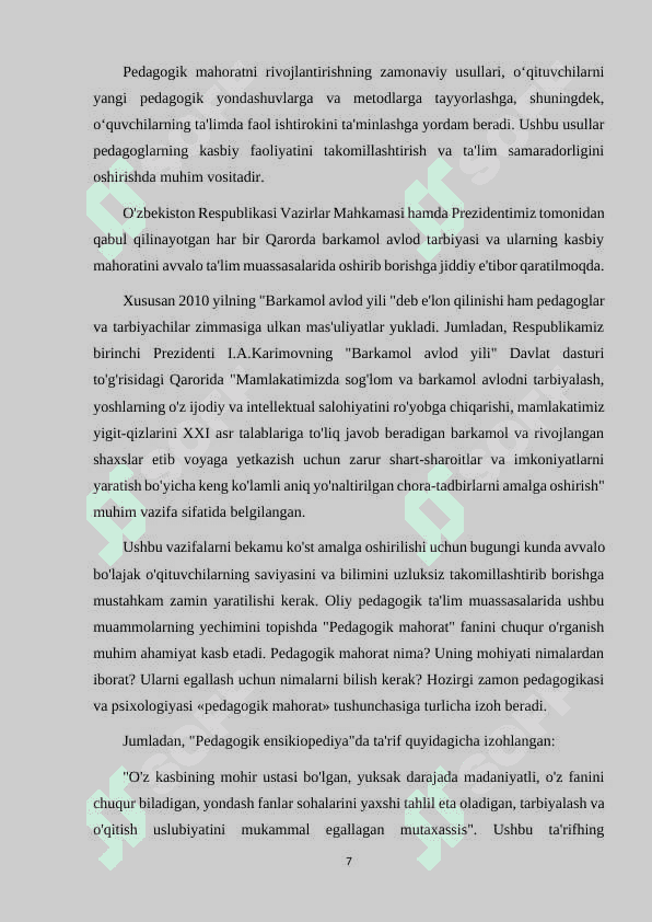 PEDAGOGIK JARAYONDA PEDAGOGIK MAHORATNING TUTGAN O'RNI 7