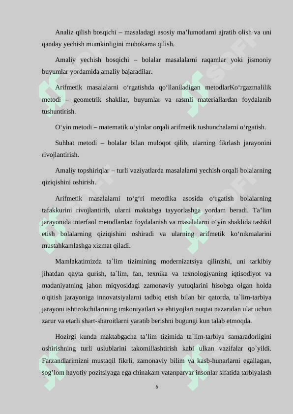 ARIFMETIK MASALALARNI YECHISH ASOSIDA BOLALARNI MAKTABGA TAYYORLASH 6