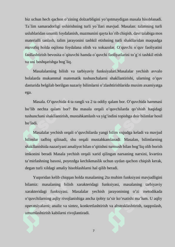ARIFMETIK MASALALARNI YECHISH ASOSIDA BOLALARNI MAKTABGA TAYYORLASH 7