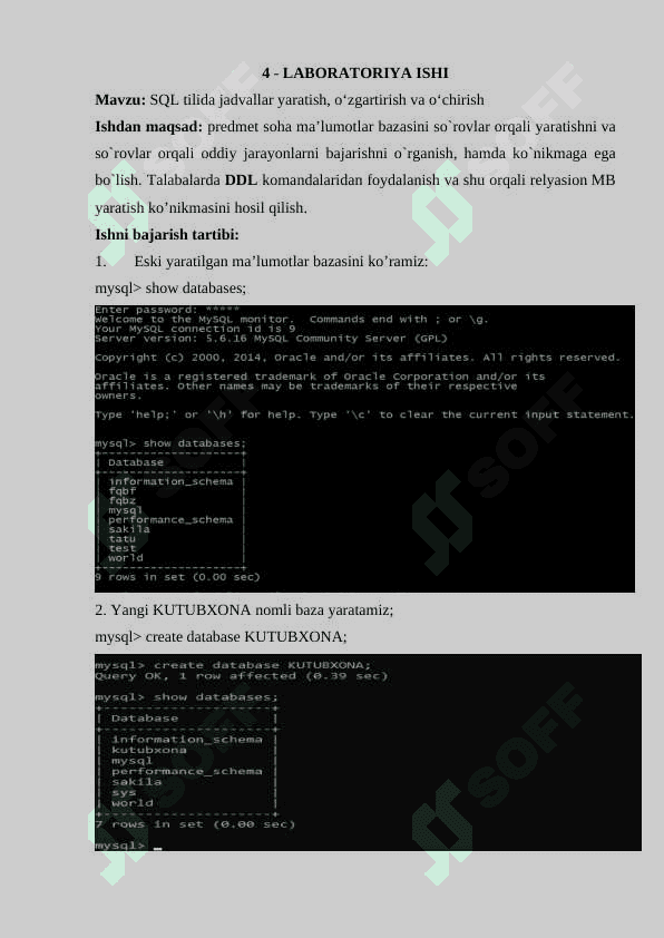 SQL tilida jadvallar yaratish, o‘zgartirish va o‘chirish 2