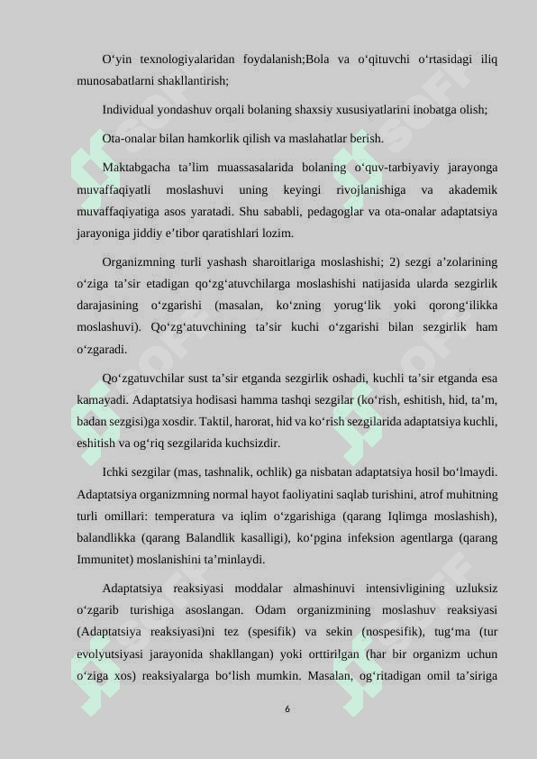 TA'LIM JARAYONIDA BOLA SHAXSINI RIVOJLANISHI VA O'QUV-TARBIYAVIY JARAYONDA ADAPTATSIYA 6