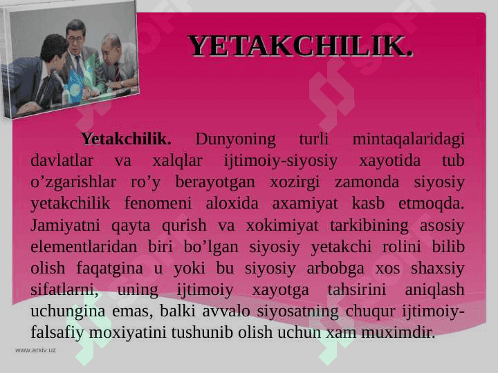 Siyosiy yetakchilik tushunchasi va turlari 3