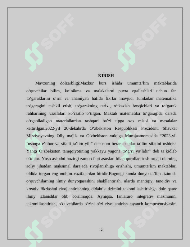BOSHLNG'ICH SINFLARDA MATEMATIK TO'GARAKLARNI TASHKIL QILISH 2