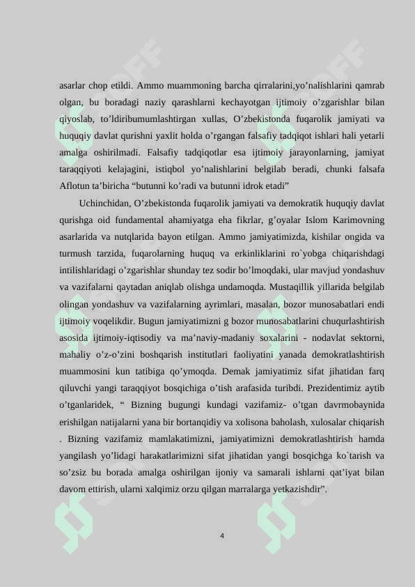 Jamiyatni demokratlashtirish va yangilash, mamlakatni modernizatsiya va isloh qilish sharoitida davlat boshqaruvini takomillashtirishning asosiy yo’llari 4