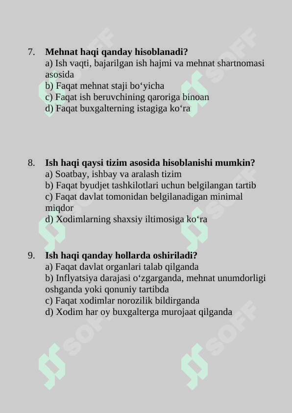 Mehnat va ish haqini hisobga olish bo‘yicha test 3