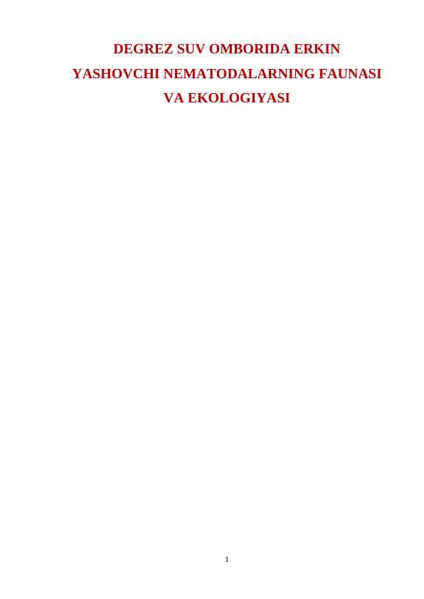 DEGREZ SUV OMBORIDA ERKIN  YASHOVCHI NEMATODALARNING FAUNASI VA EKOLOGIYASI