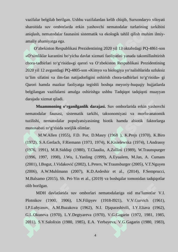 DEGREZ SUV OMBORIDA ERKIN  YASHOVCHI NEMATODALARNING FAUNASI VA EKOLOGIYASI 4
