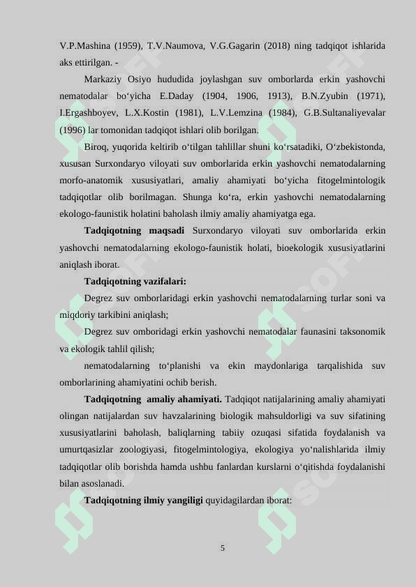 DEGREZ SUV OMBORIDA ERKIN  YASHOVCHI NEMATODALARNING FAUNASI VA EKOLOGIYASI 5