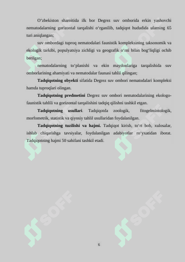 DEGREZ SUV OMBORIDA ERKIN  YASHOVCHI NEMATODALARNING FAUNASI VA EKOLOGIYASI 6