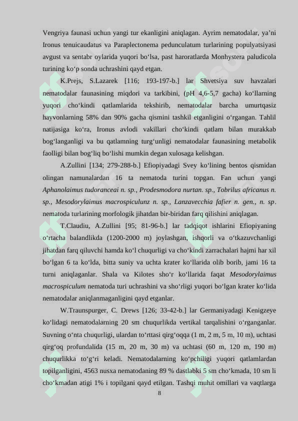 DEGREZ SUV OMBORIDA ERKIN  YASHOVCHI NEMATODALARNING FAUNASI VA EKOLOGIYASI 8
