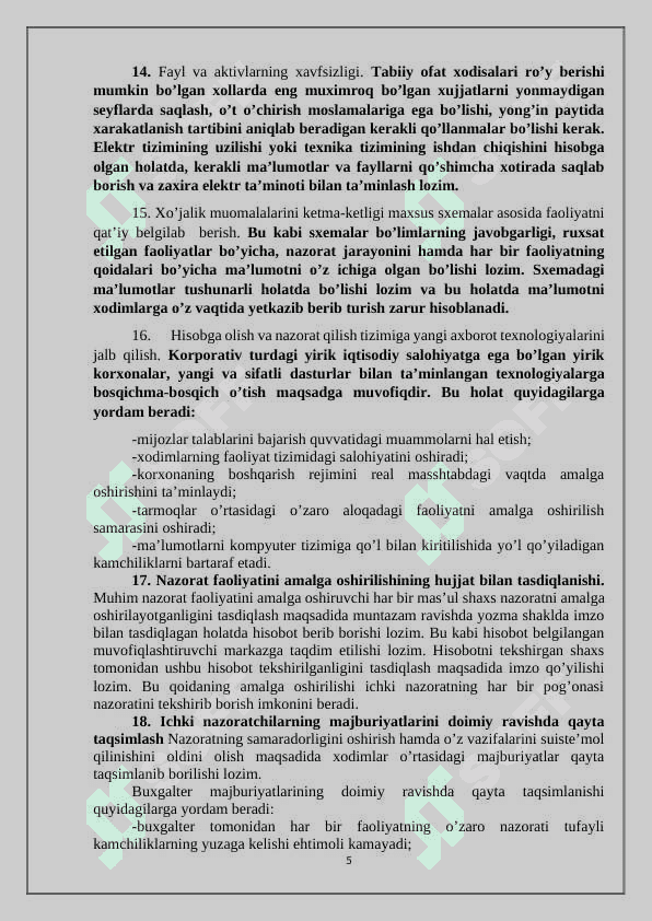 Ichki nazorat tizimini baxolash 5