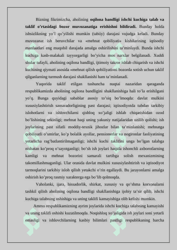 Aholining bandlik muammosini hal etishda tadbirkorlikni tutgan o’rni. 3