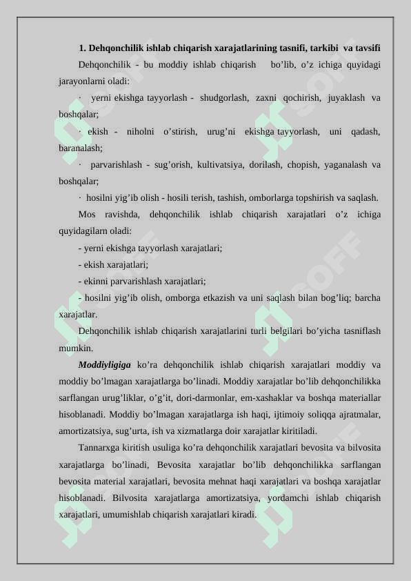 Dеhqоnchilik ishlаb chiqаrish хаrаjаtlаri hisоbi vа mаhsulоt tаnnаrхini kаlkulyatsiya qilish. 3