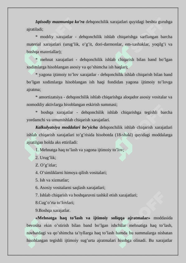 Dеhqоnchilik ishlаb chiqаrish хаrаjаtlаri hisоbi vа mаhsulоt tаnnаrхini kаlkulyatsiya qilish. 4