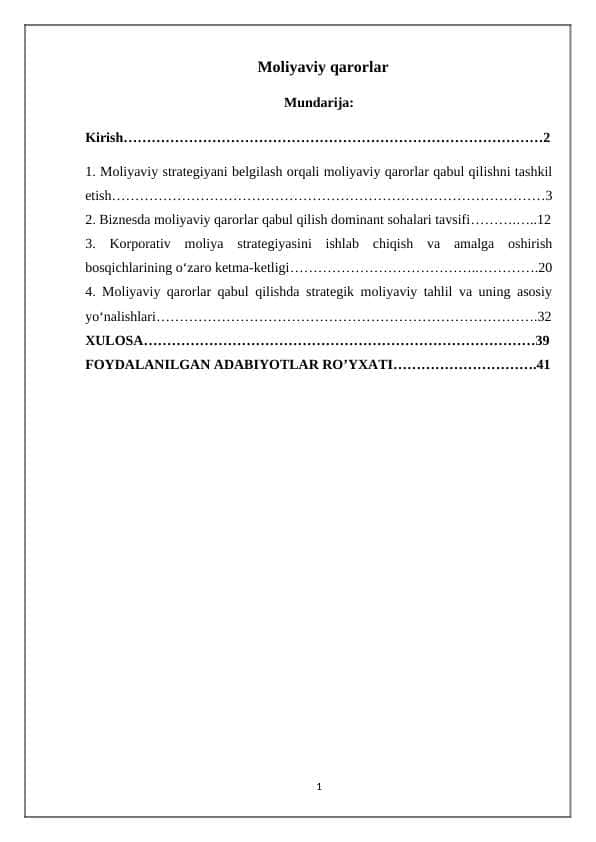 MOLIYAVIY QARORLAR
