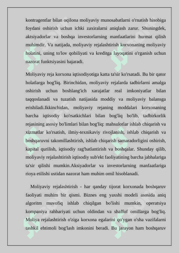 Moliyaviy rejalashtirish va moliyaviy reja, uning asosiy vazifalari 8