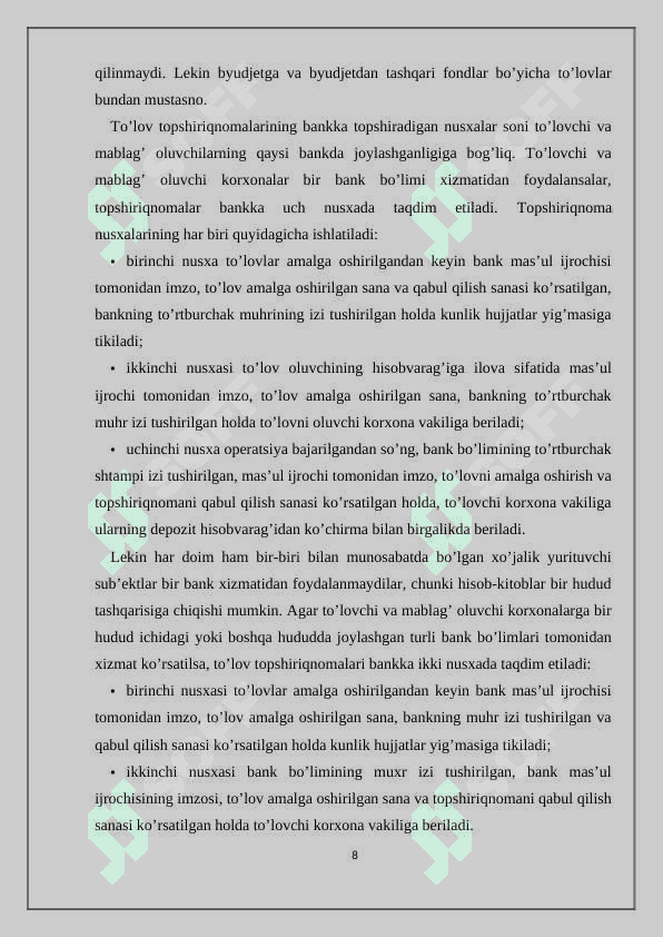Naqd pulsiz hisob-kitoblarning inkasso shakli. 8