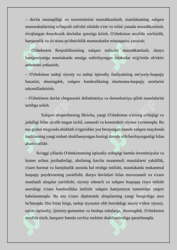 O`zbekistonning tashqi savdo siyosatining ustuvor yo`nalishlari. 3