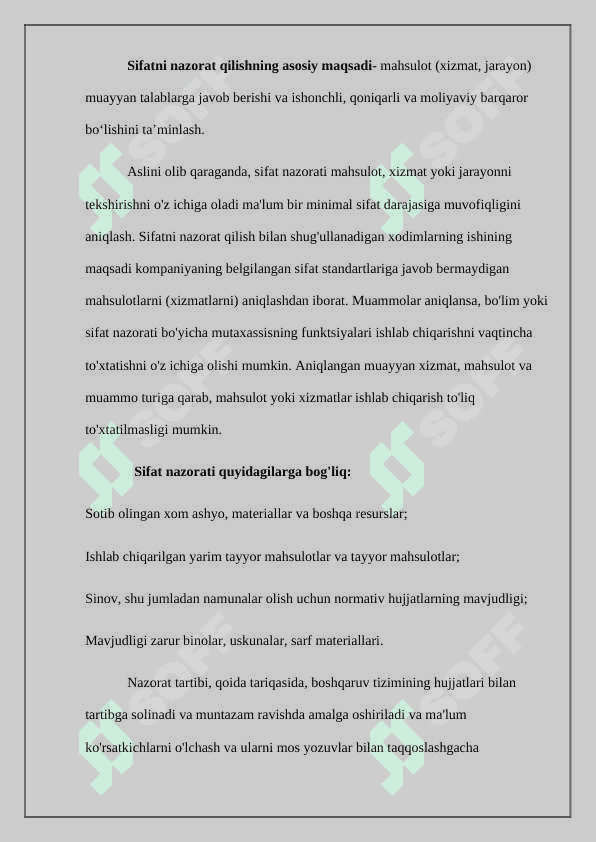 Mahsulot sifatini nazorat qilish sxemasi. 4