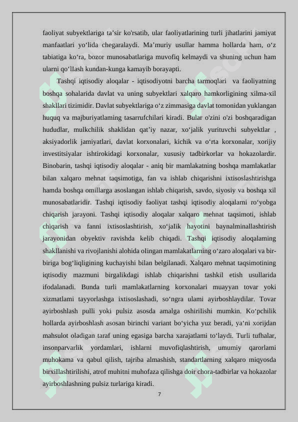 O‘zbekiston tashqi iqtisodiy faoliyatining asosiy yo‘nalishlari . 7