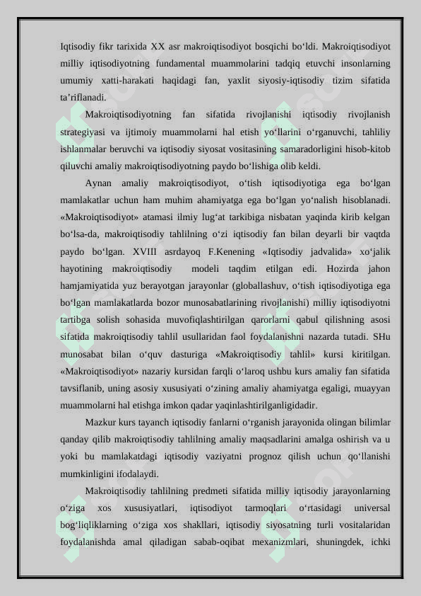 Makroiqtisodiyot jarayonlarini tahlil qiilish va prognozlash. 2