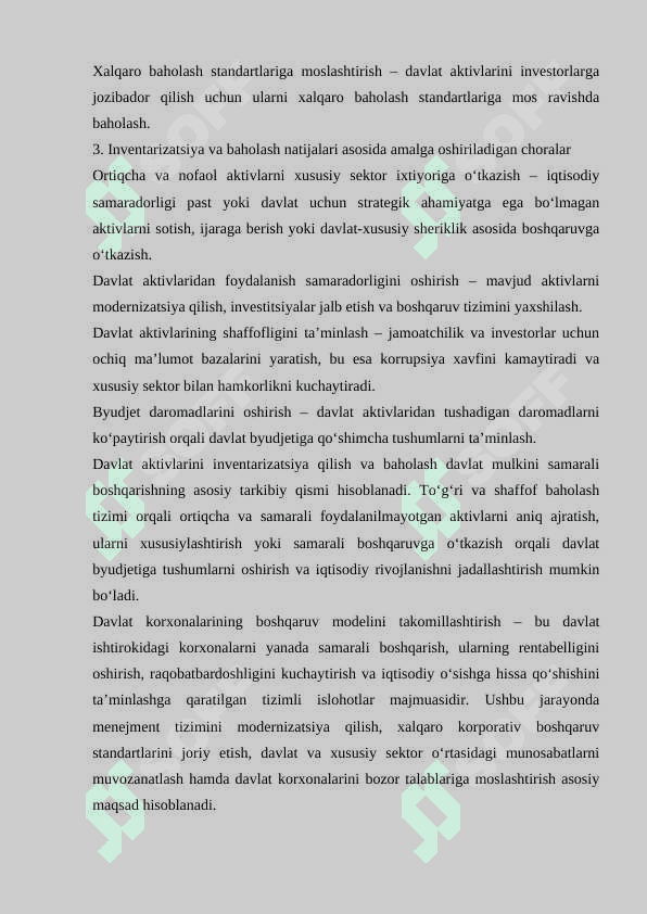 Davlat mulkini samarali boshqarish va xususiylashtirishni jadallashtirish orqali byudjet daromadlarini oshirish yo'nalishlari 4