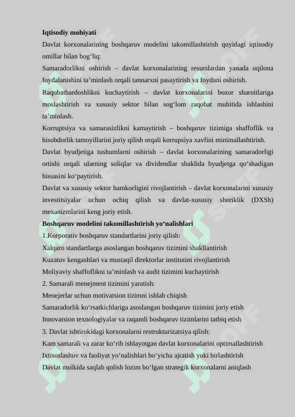 Davlat mulkini samarali boshqarish va xususiylashtirishni jadallashtirish orqali byudjet daromadlarini oshirish yo'nalishlari 5