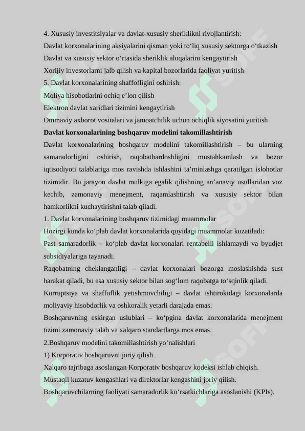 Davlat mulkini samarali boshqarish va xususiylashtirishni jadallashtirish orqali byudjet daromadlarini oshirish yo'nalishlari 6