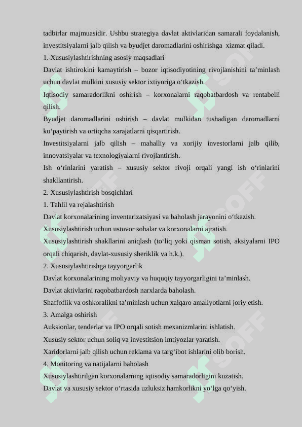 Davlat mulkini samarali boshqarish va xususiylashtirishni jadallashtirish orqali byudjet daromadlarini oshirish yo'nalishlari 8